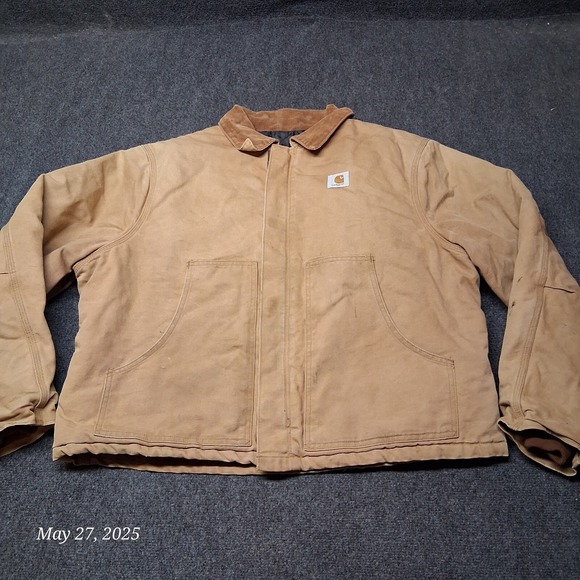 Carhartt Other - VTG‎ Carhartt Canvas Arctic Quilted Lined J02 BRN Jacket SZ XL Cord Collar Boxy